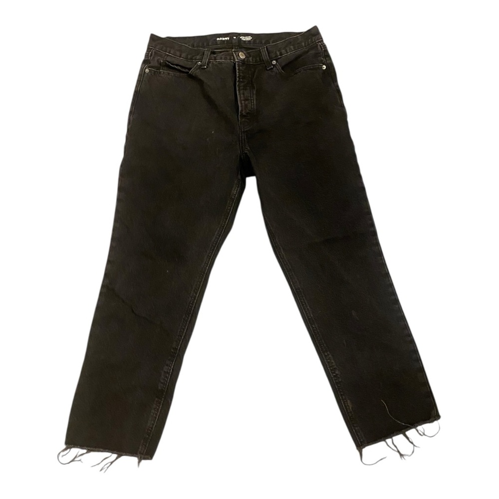 Old navy ski hi straight black raw hem straight leg jeans size 14
